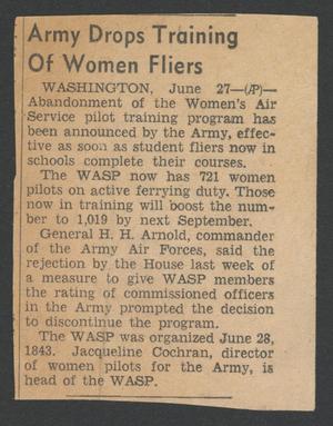 Primary view of object titled '[Clipping: Army Drops Training of Women Fliers]'.