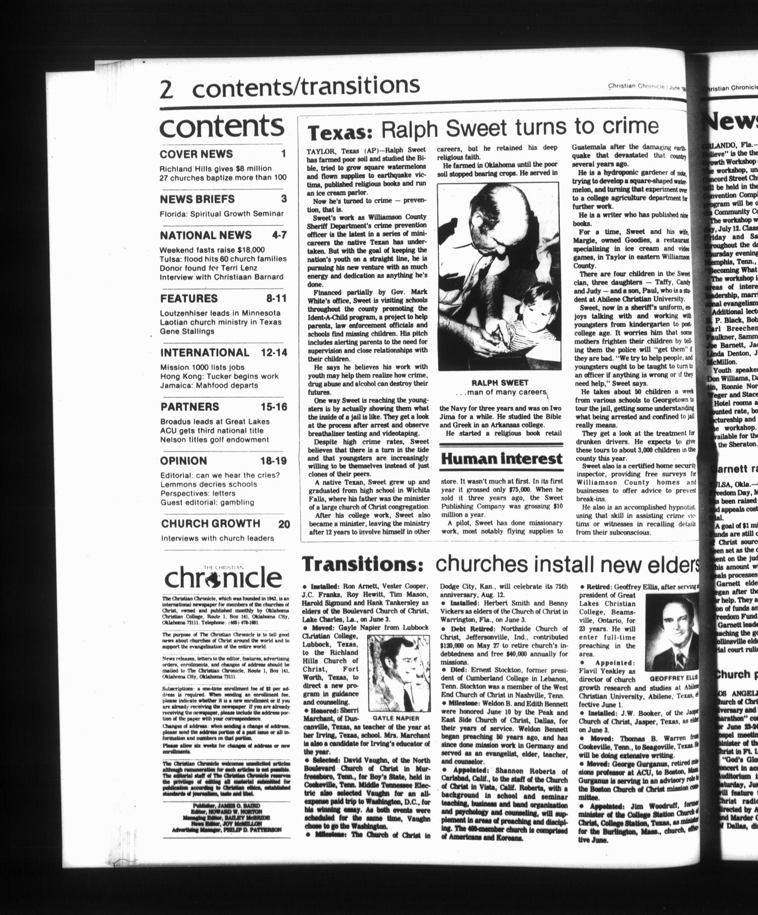 The Christian Chronicle (Oklahoma City, Okla.), Vol. 41, No. 6, Ed. 1 Friday, June 1, 1984
                                                
                                                    [Sequence #]: 2 of 19
                                                