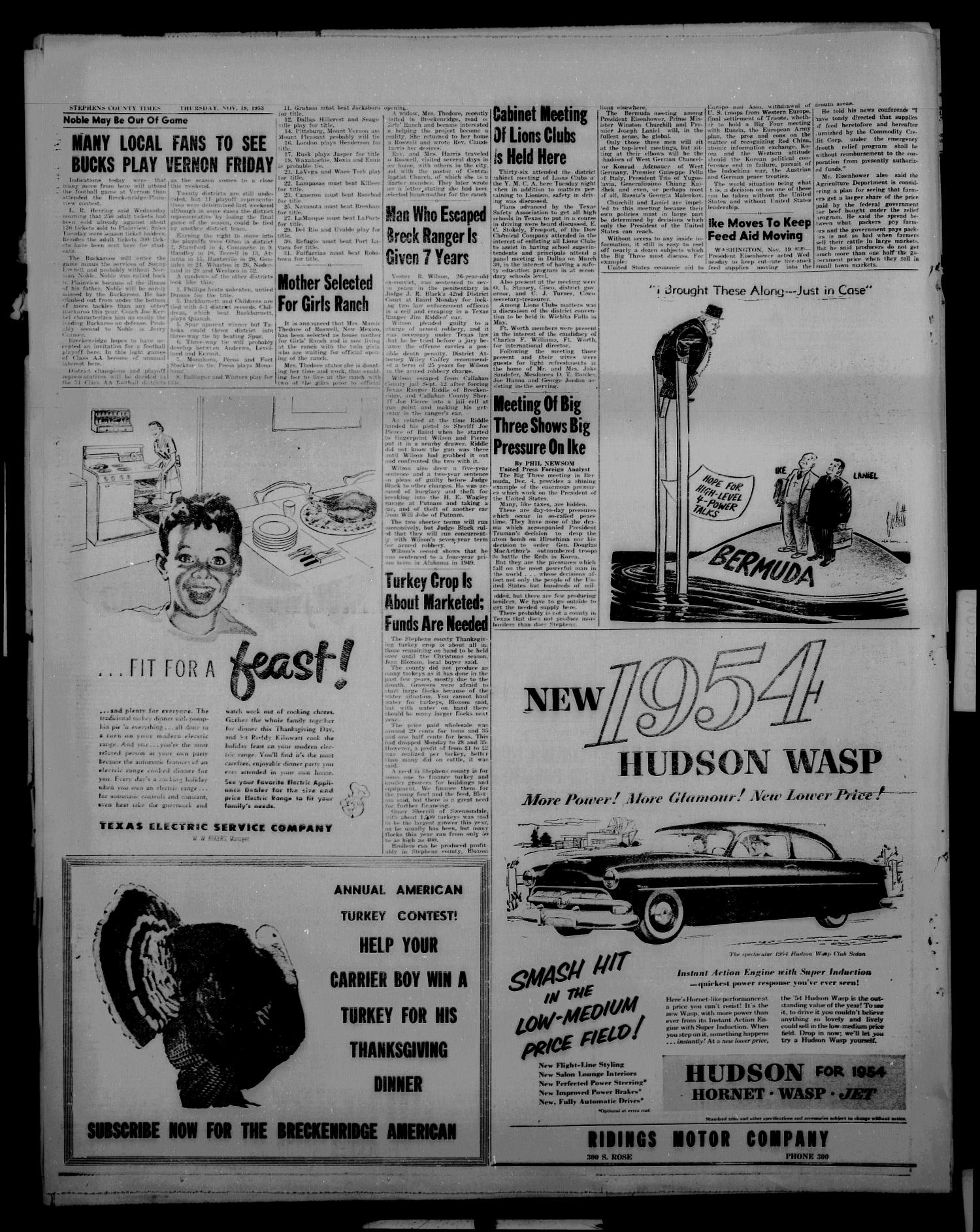 The Stephens County Times (Breckenridge, Tex.), Vol. 4, No. 42, Ed. 1 Thursday, November 19, 1953
                                                
                                                    [Sequence #]: 2 of 8
                                                
