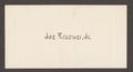 Postcard: [Name Card of Joe Kraemer Jr.]