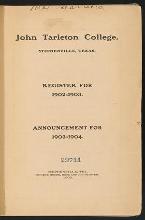 Catalog of John Tarleton Agricultural College, 1902-1903