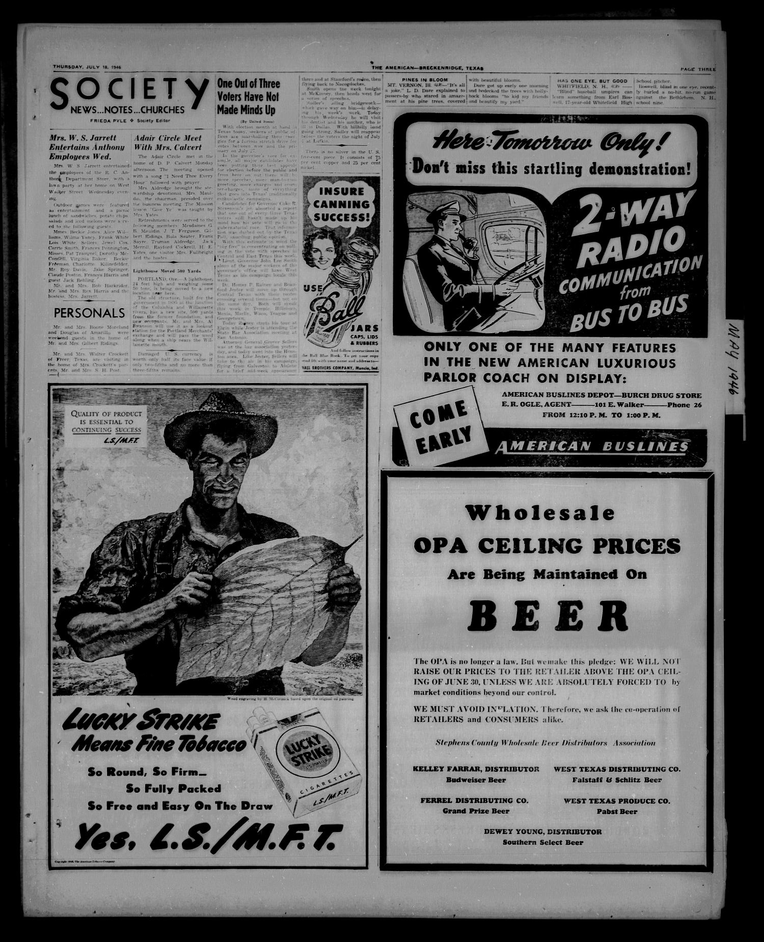 Stephens County Sun (Breckenridge, Tex.), Vol. 15, No. 29, Ed. 1 Thursday, July 18, 1946
                                                
                                                    [Sequence #]: 3 of 6
                                                