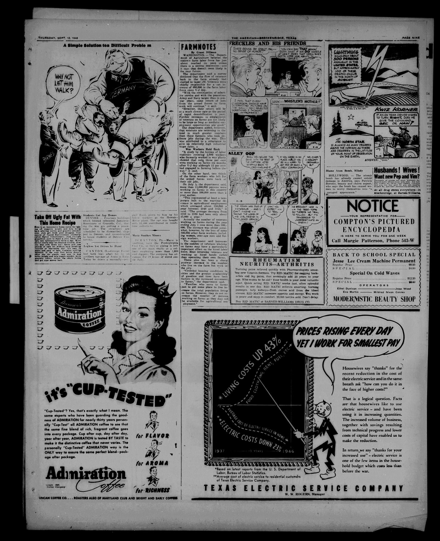 Stephens County Sun (Breckenridge, Tex.), Vol. 15, No. 35, Ed. 1 Thursday, September 12, 1946
                                                
                                                    [Sequence #]: 9 of 9
                                                