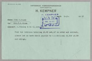 Primary view of object titled '[Letter from John M. Hogan to F. K. Adoue, March 13, 1957]'.