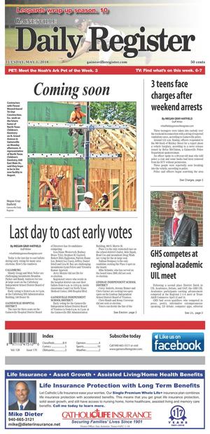 Primary view of Gainesville Daily Register (Gainesville, Tex.), Vol. 128, No. 170, Ed. 1 Tuesday, May 1, 2018
