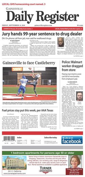 Primary view of Gainesville Daily Register (Gainesville, Tex.), Vol. 129, No. 11, Ed. 1 Friday, September 14, 2018