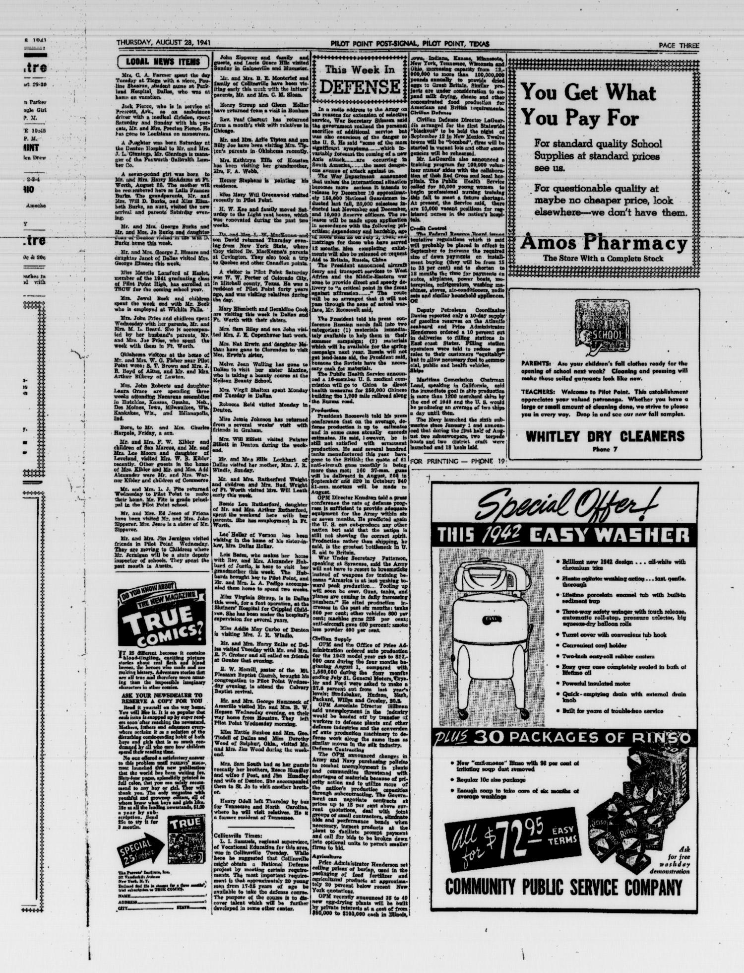 Pilot Point Post=Signal (Pilot Point, Tex.), Vol. 63, No. 52, Ed. 1 Thursday, August 28, 1941
                                                
                                                    [Sequence #]: 3 of 4
                                                