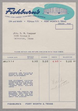 Primary view of object titled '[Invoice for Balance Due to Fishburn's, January 1954]'.