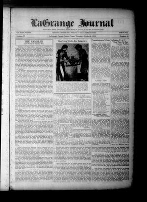 Primary view of object titled 'La Grange Journal (La Grange, Tex.), Vol. 59, No. 40, Ed. 1 Thursday, October 6, 1938'.