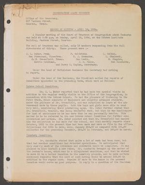 Primary view of object titled '[Congregation Adath Yeshurun Board of Trustees Minutes: April 16, 1934]'.