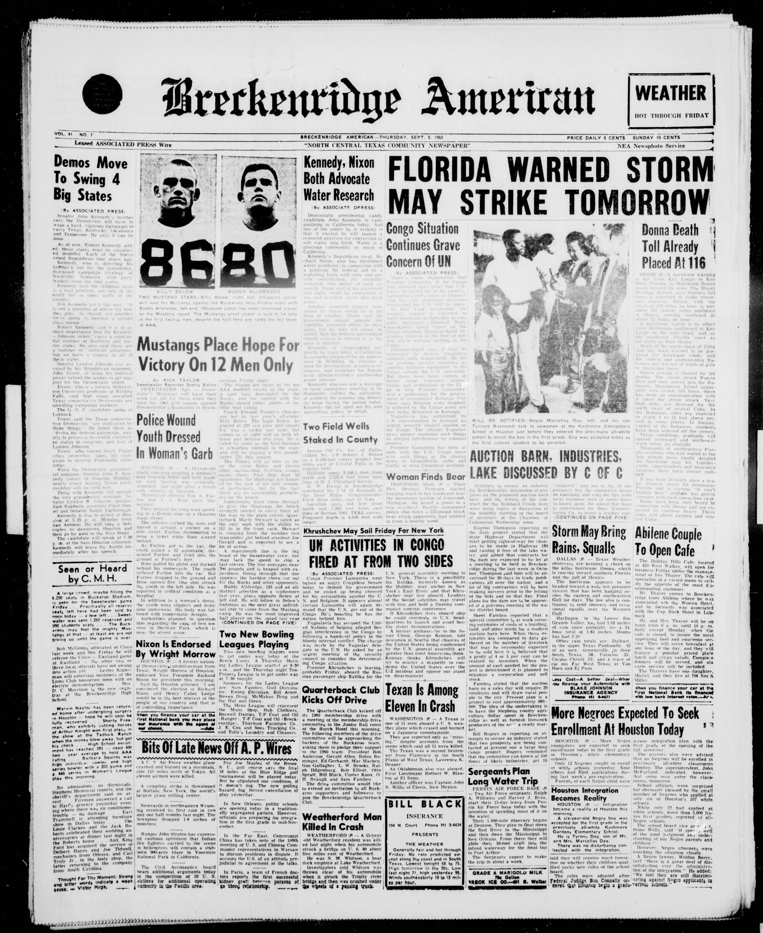 Breckenridge American (Breckenridge, Tex.), Vol. 41, No. 7, Ed. 1 Thursday, September 8, 1960
                                                
                                                    [Sequence #]: 1 of 8
                                                