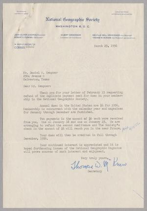 Primary view of object titled '[Letter from Thomas W. McKnew to Daniel W. Kempner, March 23, 1956]'.