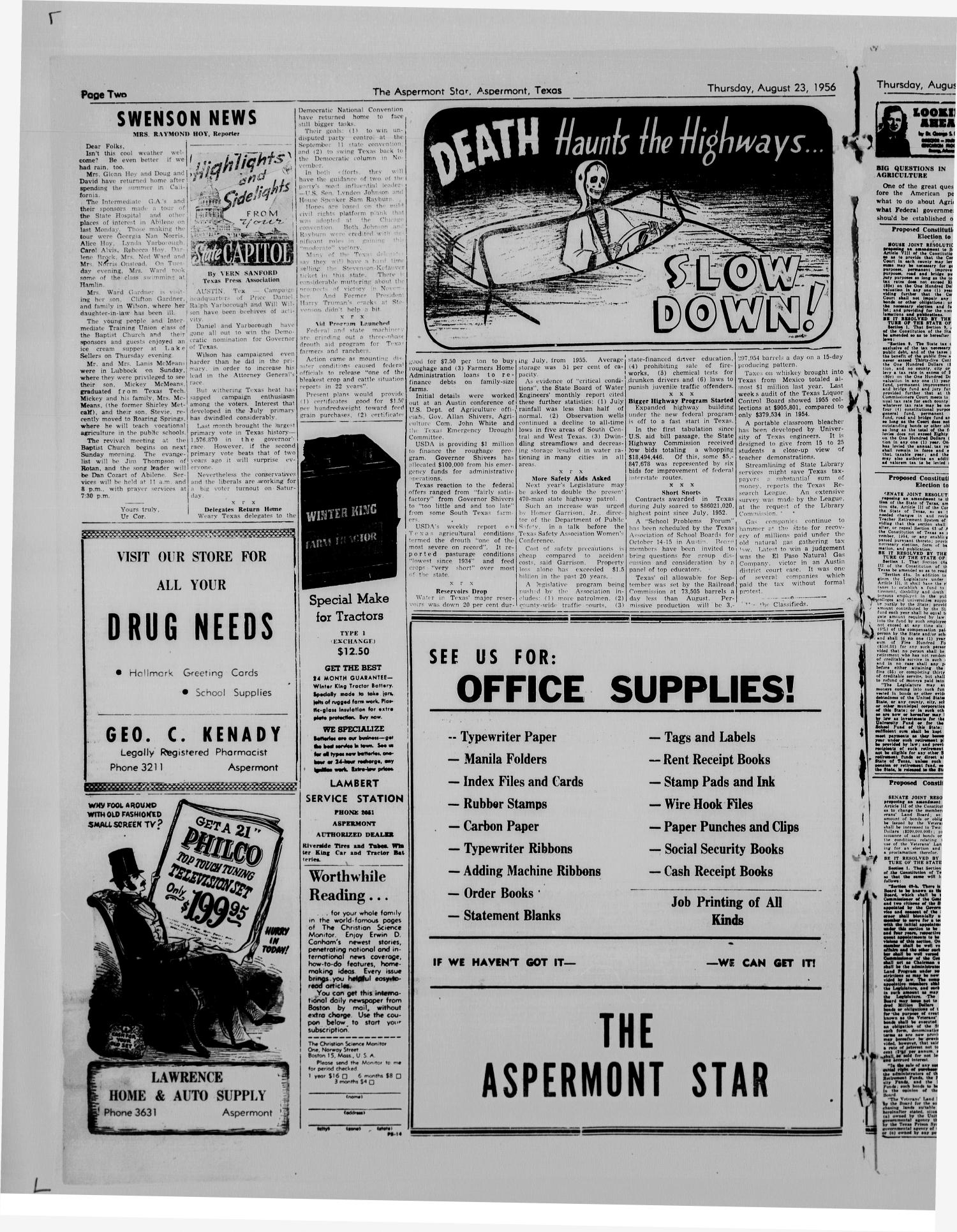 The Aspermont Star (Aspermont, Tex.), Vol. 59, No. 50, Ed. 1 Thursday, August 23, 1956
                                                
                                                    [Sequence #]: 2 of 8
                                                