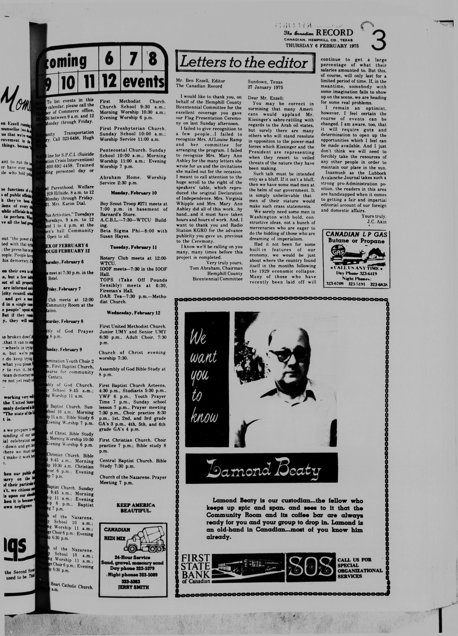 The Canadian Record (Canadian, Tex.), Vol. 86, No. 6, Ed. 1 Thursday, February 6, 1975
                                                
                                                    [Sequence #]: 3 of 21
                                                