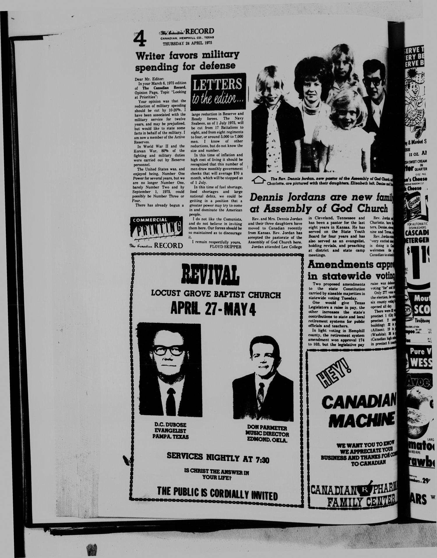 The Canadian Record (Canadian, Tex.), Vol. 86, No. 17, Ed. 1 Thursday, April 24, 1975
                                                
                                                    [Sequence #]: 4 of 20
                                                