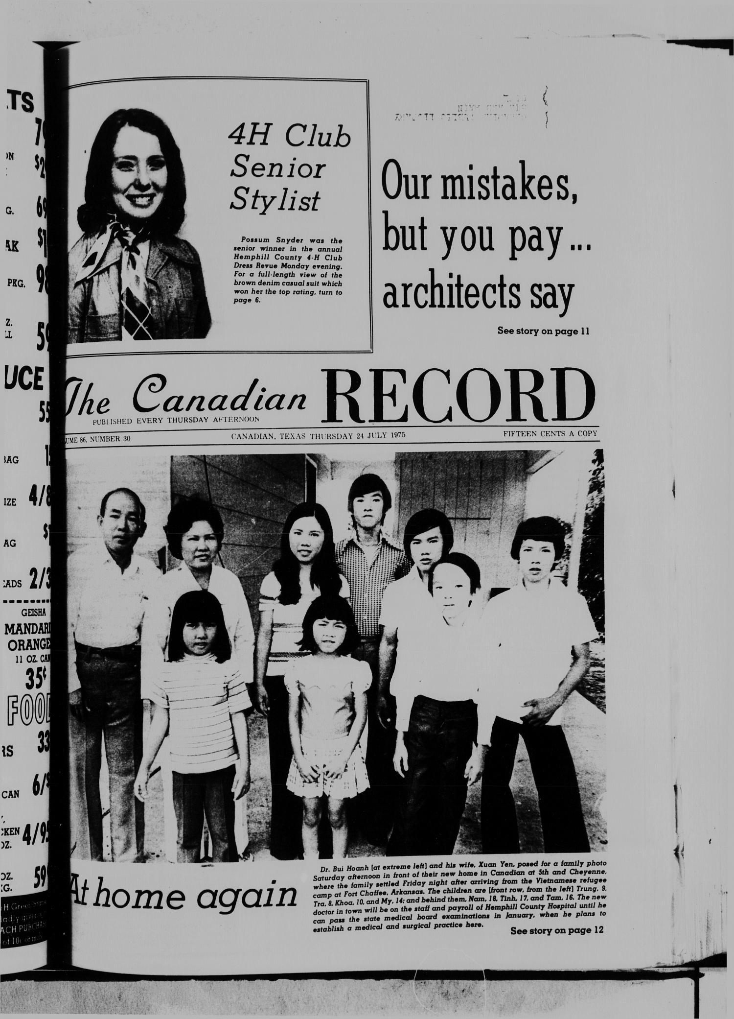 The Canadian Record (Canadian, Tex.), Vol. 86, No. 30, Ed. 1 Thursday, July 24, 1975
                                                
                                                    [Sequence #]: 1 of 18
                                                