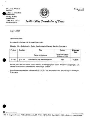 Primary view of object titled 'Texas Public Utility Commission Rulebook Updates: July 2020'.