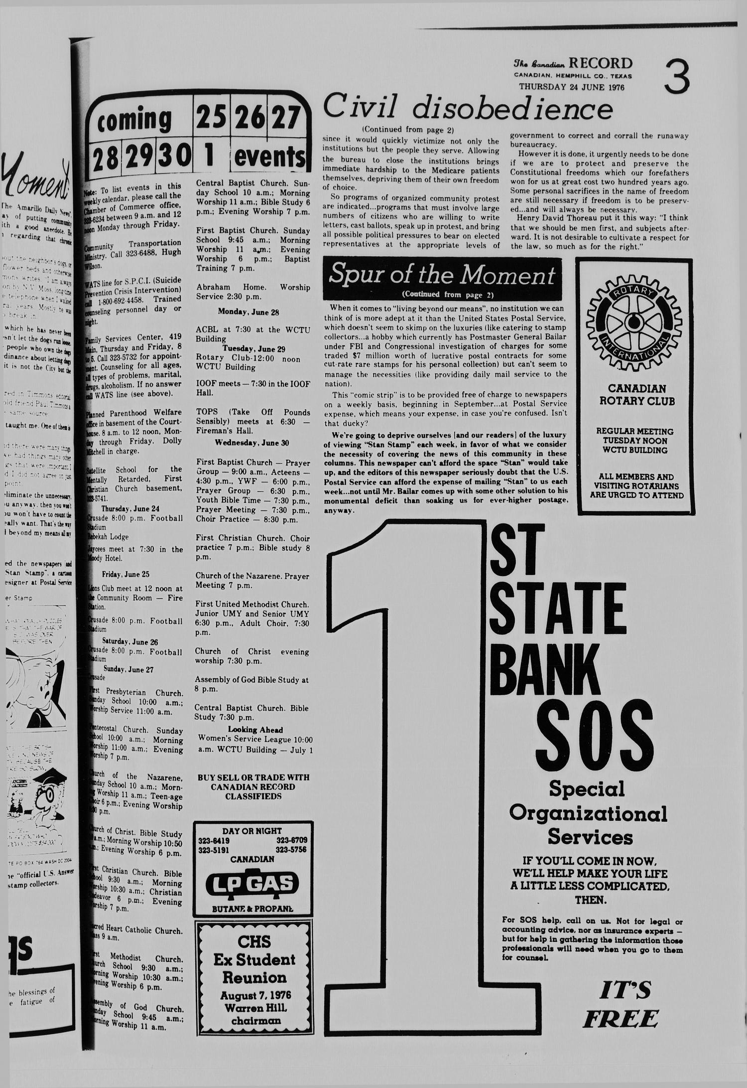 The Canadian Record (Canadian, Tex.), Vol. 87, No. 26, Ed. 1 Thursday, June 24, 1976
                                                
                                                    [Sequence #]: 3 of 19
                                                
