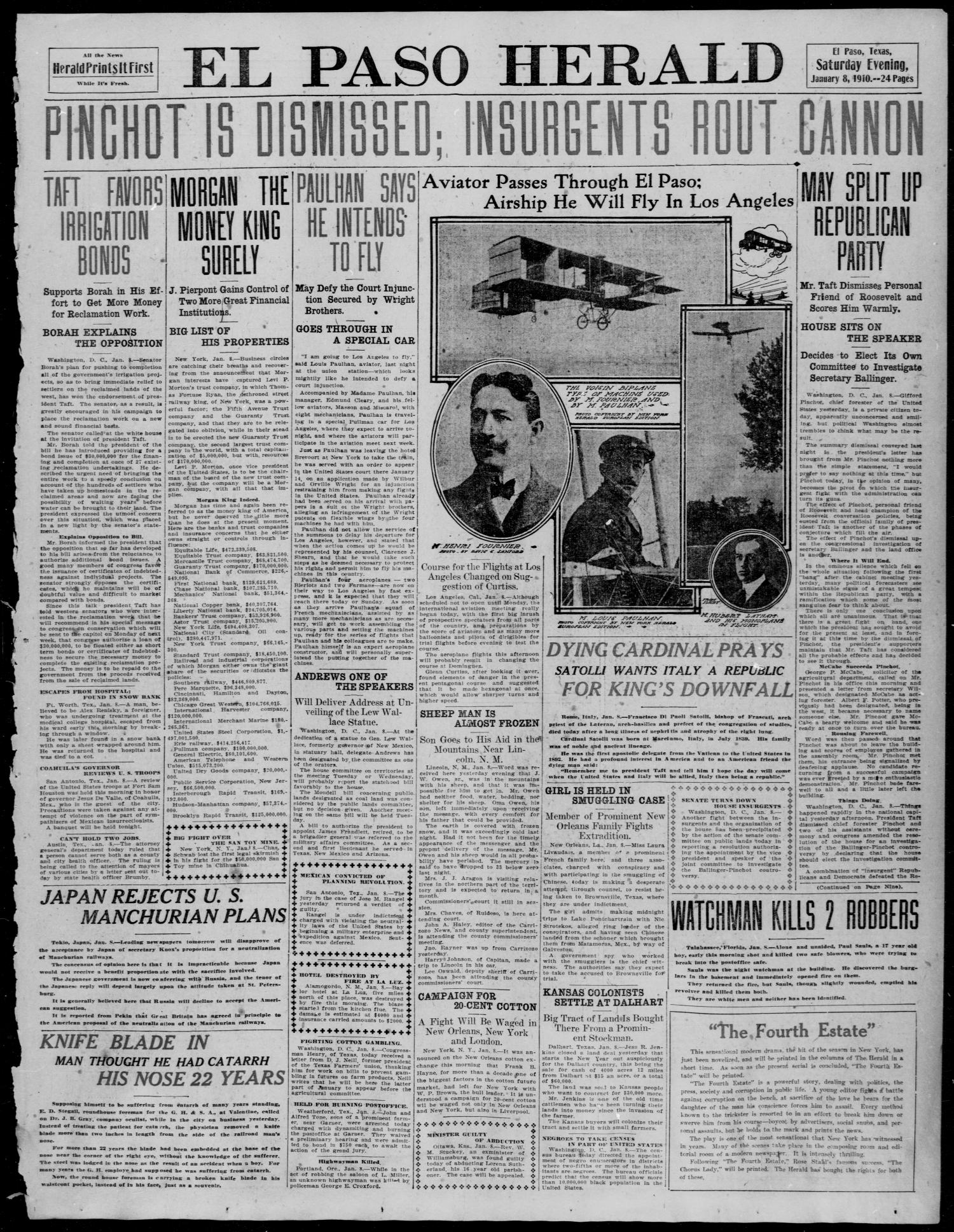 El Paso Herald (El Paso, Tex.), Ed. 1, Saturday, January 8, 1910
                                                
                                                    [Sequence #]: 1 of 24
                                                