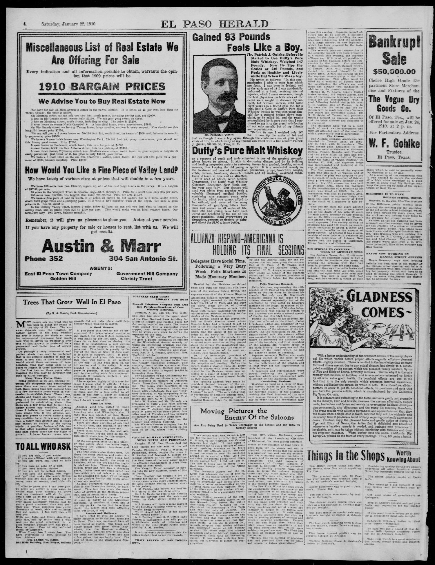 El Paso Herald (El Paso, Tex.), Ed. 1, Saturday, January 22, 1910
                                                
                                                    [Sequence #]: 4 of 24
                                                