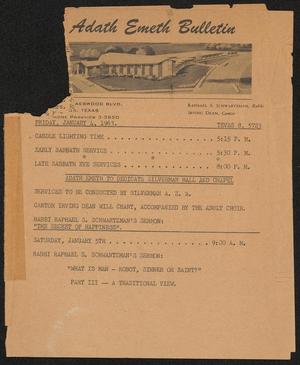 Primary view of object titled 'Adath Emeth Bulletin, January 4, 1963'.
