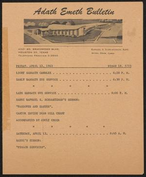 Primary view of object titled 'Adath Emeth Bulletin, April 12, 1963'.