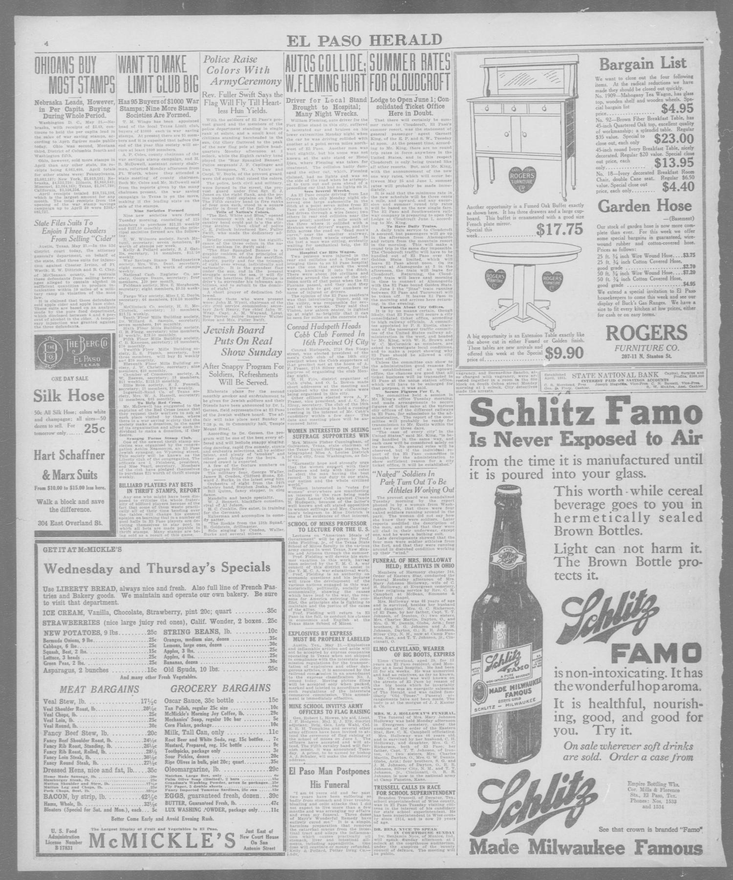 El Paso Herald (El Paso, Tex.), Ed. 1, Tuesday, May 21, 1918
                                                
                                                    [Sequence #]: 4 of 14
                                                