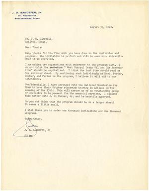 Primary view of object titled '[Letter from J. D. Sandefer, Jr. to T. N. Carswell - August 30, 1948]'.
