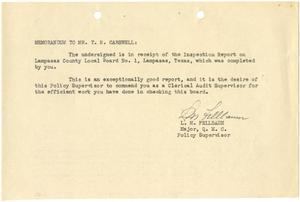 Primary view of object titled '[Memorandum from Major L. M. Fellbaum to T. N. Carswell - 1944]'.