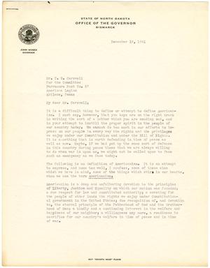 Primary view of object titled '[Letter from Governor John Moses to T. N. Carswell - December 16, 1941]'.