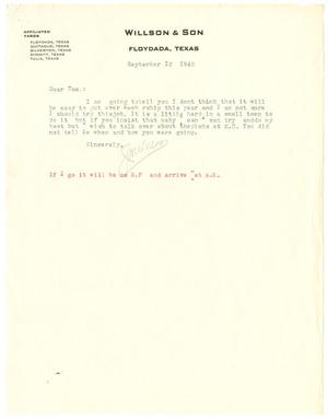 Primary view of object titled '[Letter from J. M. Willson to T. N. Carswell - September 12, 1942]'.