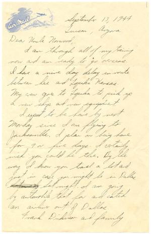 Primary view of object titled '[Letter from Ashley Carswell to T. N. Carswell - September 13, 1944]'.