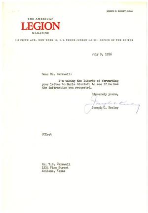 Primary view of object titled '[Letter from Joseph C. Keeley to T. N. Carswell - July 9, 1956]'.