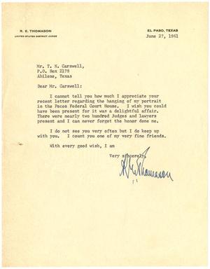 Primary view of object titled '[Letter from Judge R. E. Thomason to T. N. Carswell - June 27, 1961]'.