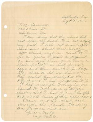 Primary view of object titled '[Letter from M. J. Stehle to T. N. Carswell - September 5, 1952]'.