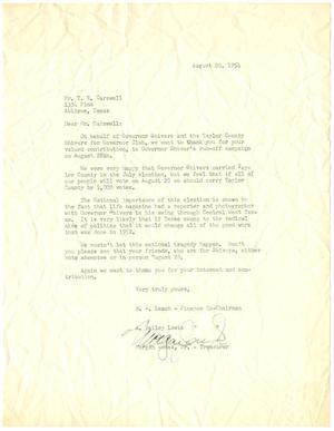 Primary view of object titled '[Letter from R. B. Leach, A. Bailey Lewis and Morgan Jones, Jr. to T. N. Carswell - August 20, 1954]'.