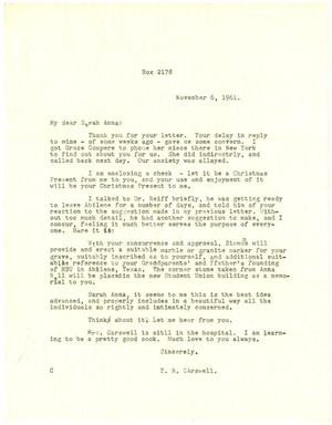 [Letter from T. N. Carswell to Sarah Anna Simmons Crane - November 6, 1961]