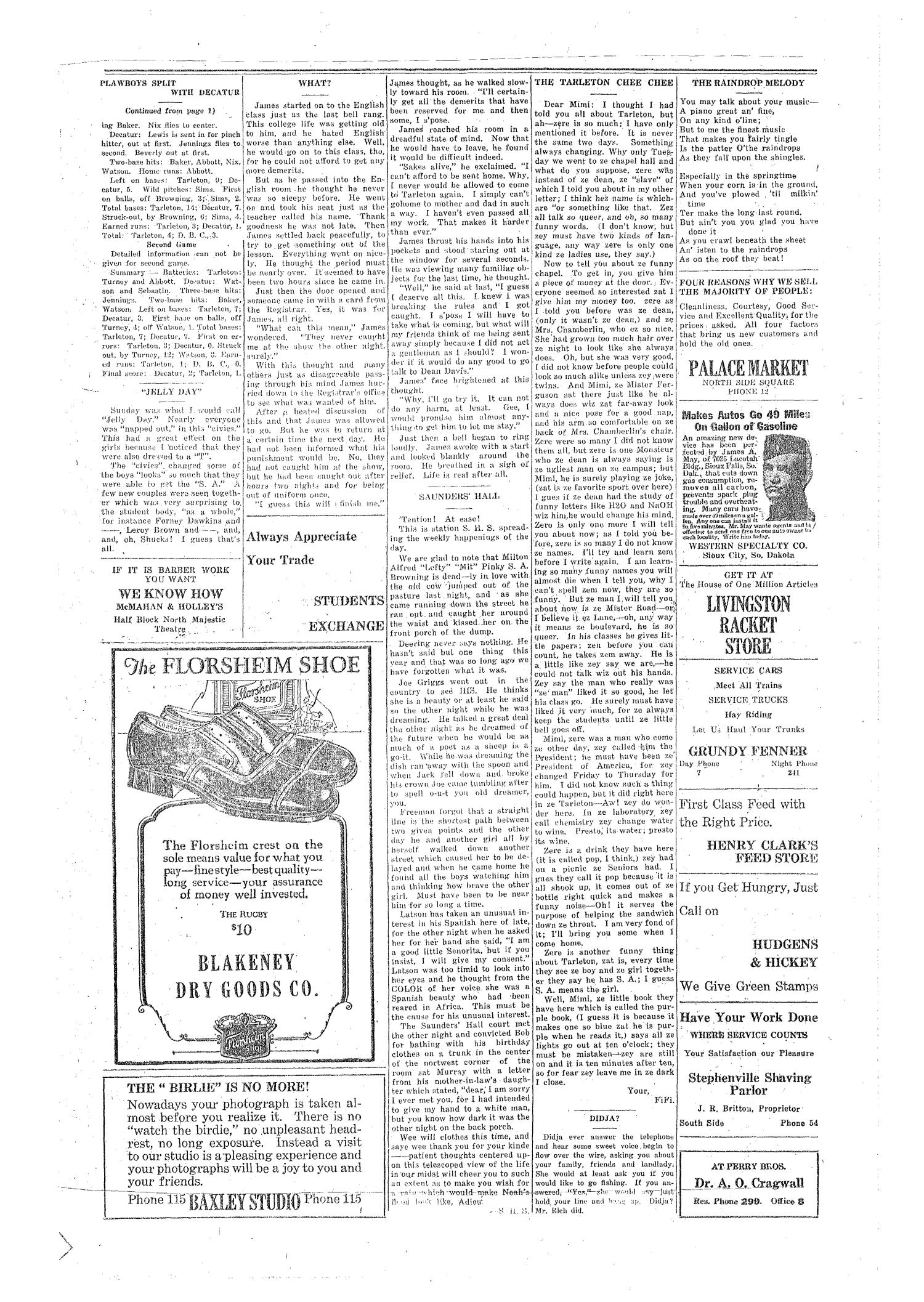 The J-TAC (Stephenville, Tex.), Vol. 5, No. 28, Ed. 1 Wednesday, April 15, 1925
                                                
                                                    [Sequence #]: 4 of 4
                                                