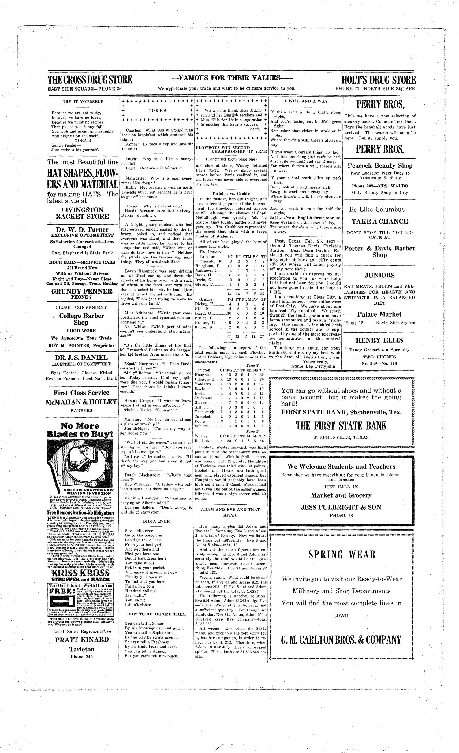 The J-TAC (Stephenville, Tex.), Vol. 7, No. 21, Ed. 1 Friday, March 4, 1927
                                                
                                                    [Sequence #]: 4 of 4
                                                