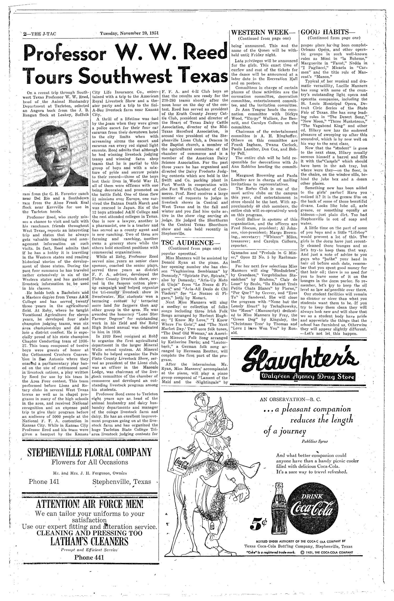 The J-TAC (Stephenville, Tex.), Vol. 32, No. 11, Ed. 1 Tuesday, November 20, 1951
                                                
                                                    [Sequence #]: 2 of 8
                                                
