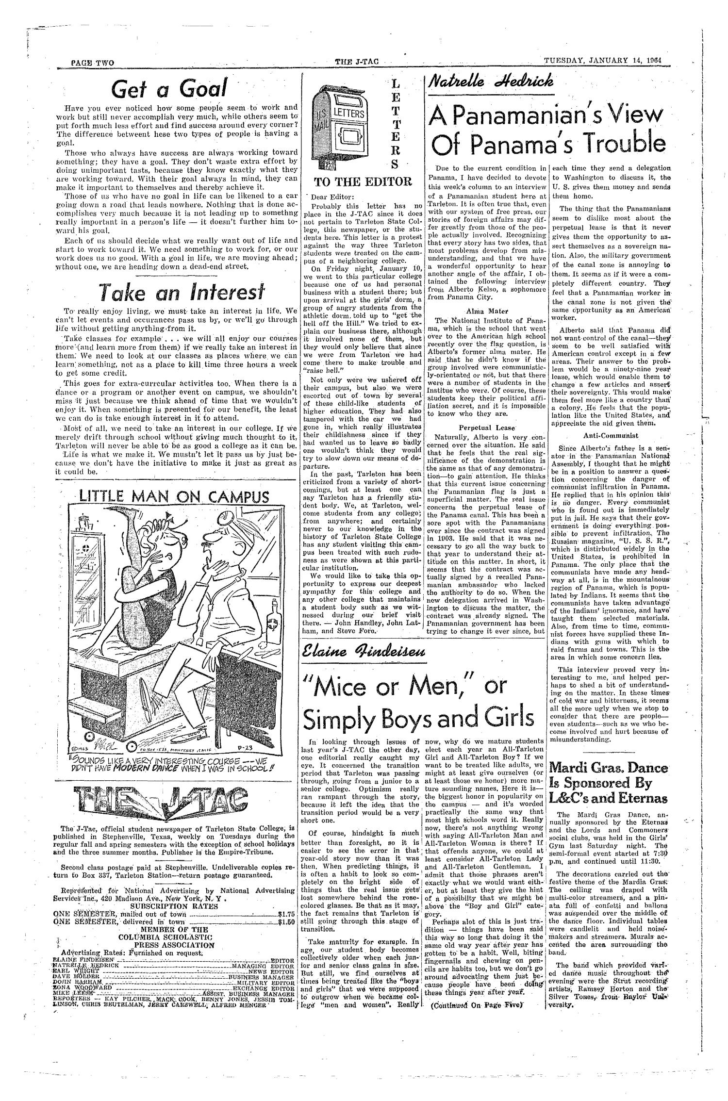 The J-TAC (Stephenville, Tex.), Vol. 43, No. 12, Ed. 1 Tuesday, January 14, 1964
                                                
                                                    [Sequence #]: 2 of 8
                                                