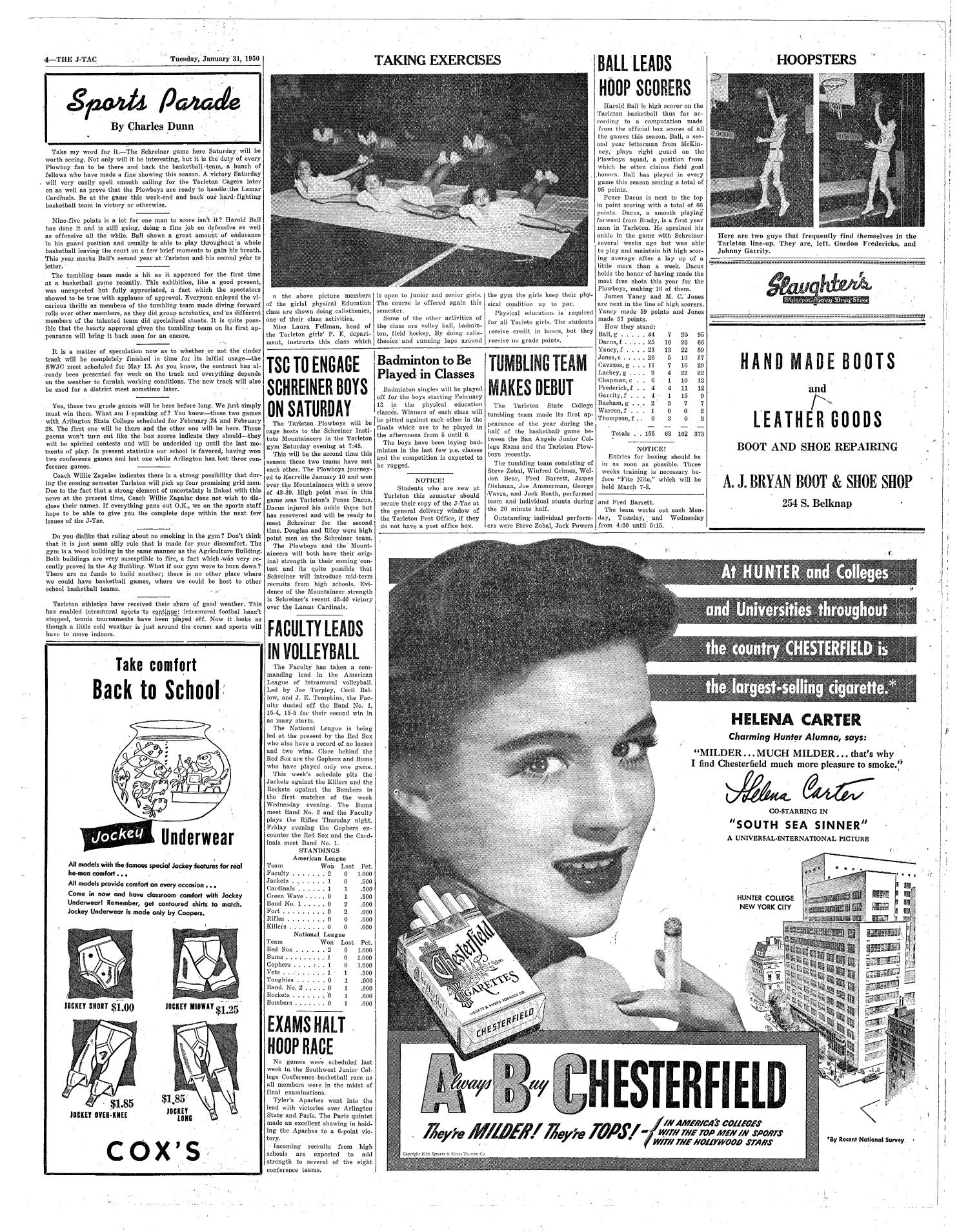 The J-TAC (Stephenville, Tex.), Vol. 30, No. 18, Ed. 1 Tuesday, January 31, 1950
                                                
                                                    [Sequence #]: 4 of 4
                                                