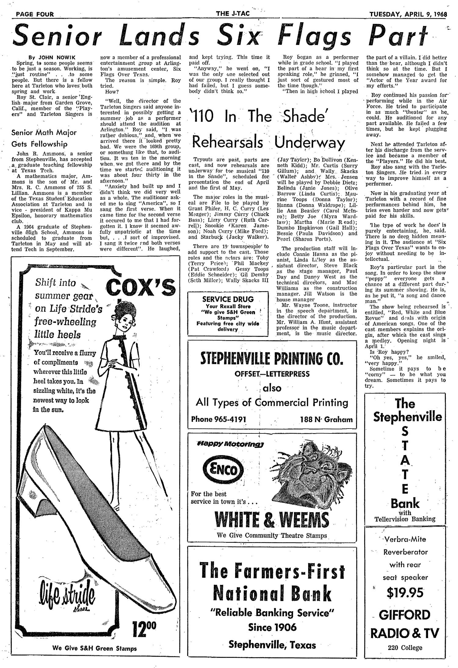The J-TAC (Stephenville, Tex.), Vol. 47, No. 19, Ed. 1 Tuesday, April 9, 1968
                                                
                                                    [Sequence #]: 4 of 8
                                                