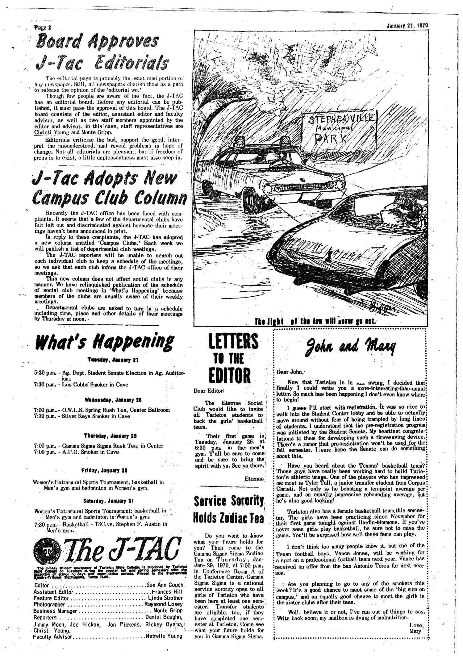 The J-TAC (Stephenville, Tex.), Vol. 50, No. 13, Ed. 1 Tuesday, January 27, 1970
                                                
                                                    [Sequence #]: 2 of 8
                                                
