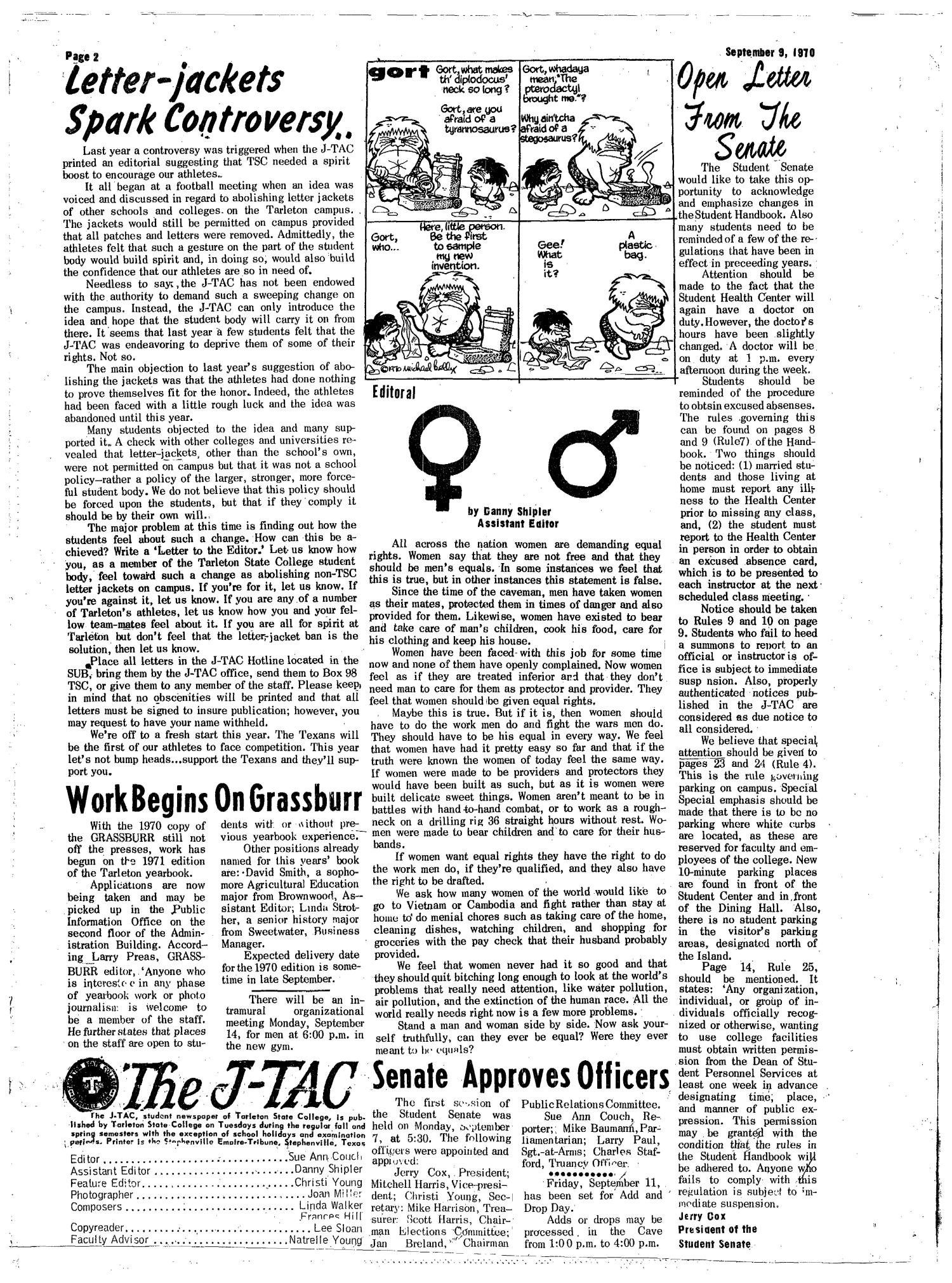 The J-TAC (Stephenville, Tex.), Vol. 51, No. 2, Ed. 1 Wednesday, September 9, 1970
                                                
                                                    [Sequence #]: 2 of 8
                                                