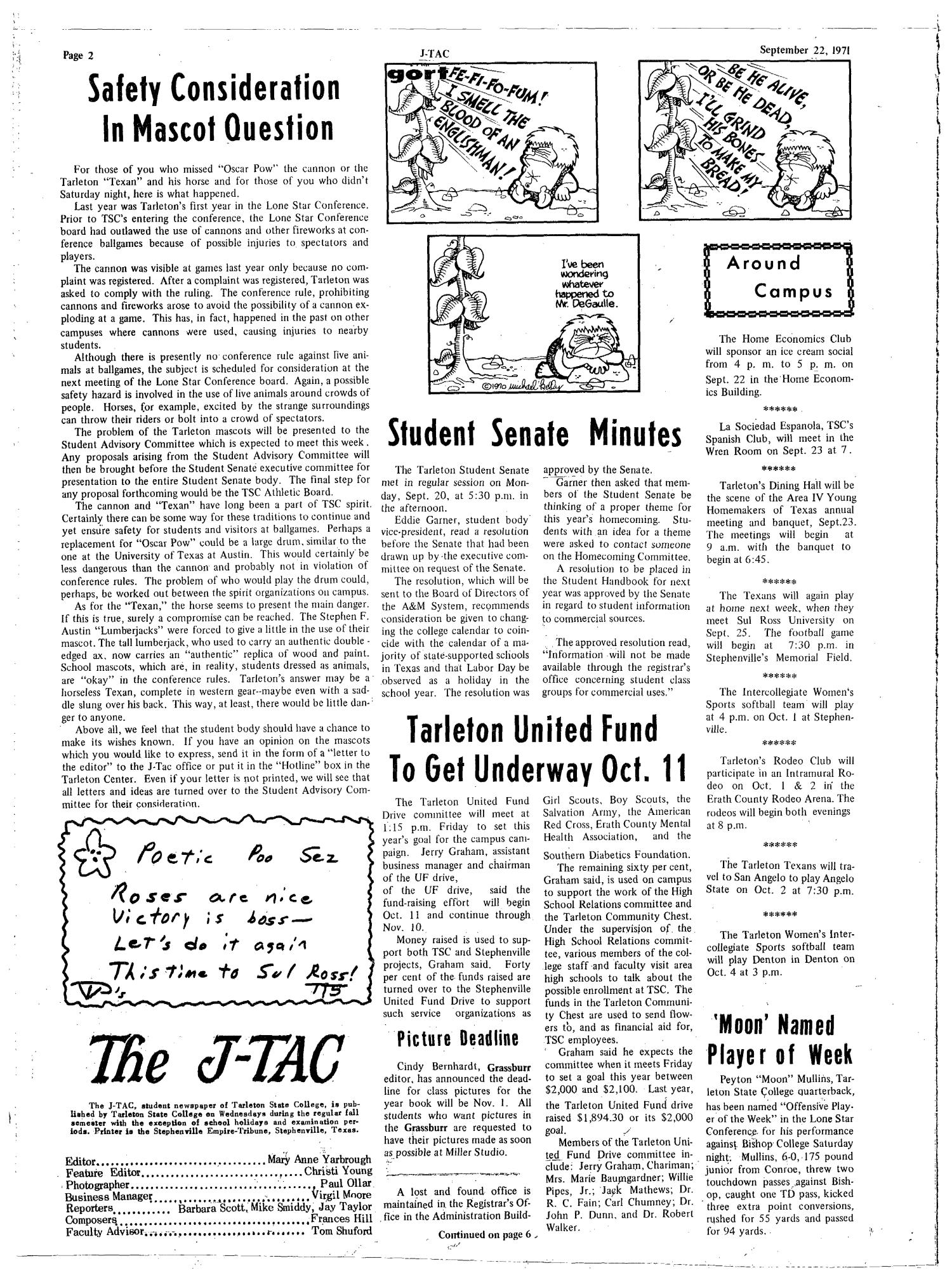 The J-TAC (Stephenville, Tex.), Vol. 52, No. 5, Ed. 1 Wednesday, September 22, 1971
                                                
                                                    [Sequence #]: 2 of 12
                                                