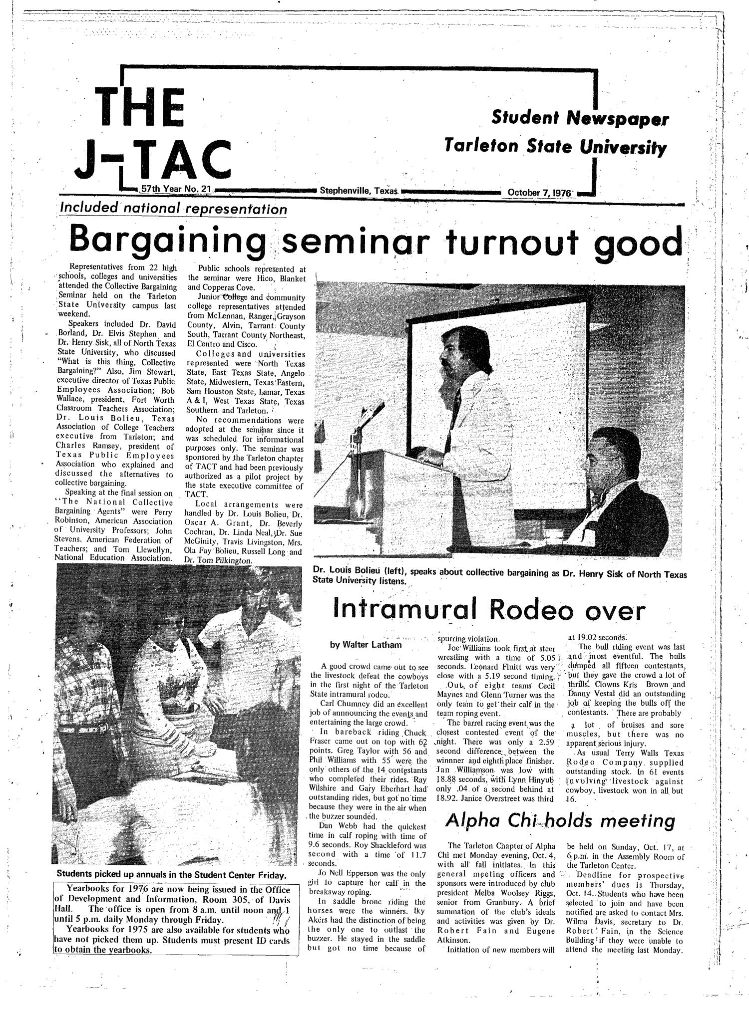 The J-TAC (Stephenville, Tex.), Vol. 57, No. 21, Ed. 1 Thursday, October 7, 1976
                                                
                                                    [Sequence #]: 1 of 12
                                                