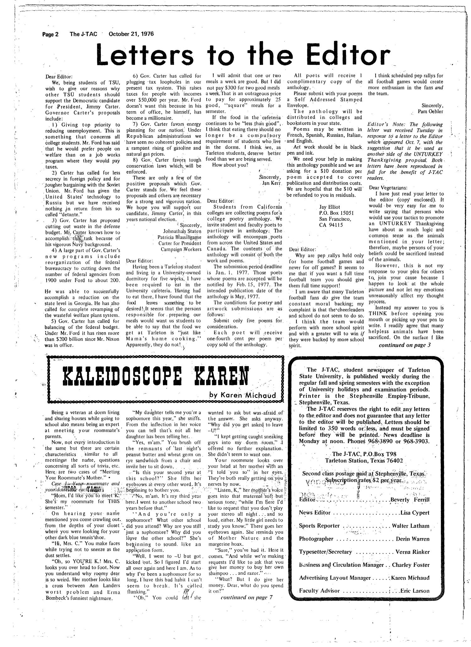 The J-TAC (Stephenville, Tex.), Vol. 57, No. 23, Ed. 1 Thursday, October 21, 1976
                                                
                                                    [Sequence #]: 2 of 12
                                                