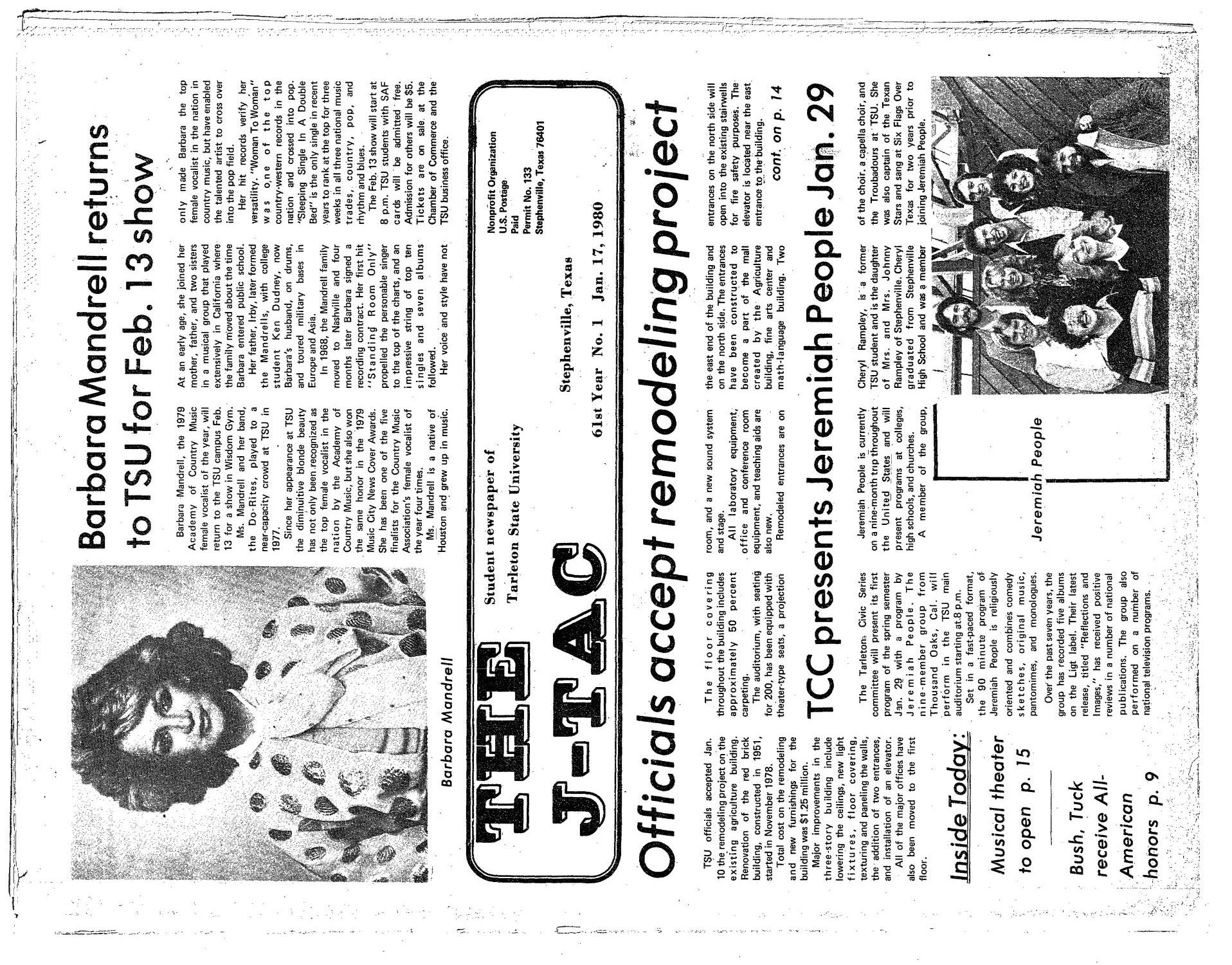 The J-TAC (Stephenville, Tex.), Vol. 61, No. 1, Ed. 1 Thursday, January 17, 1980
                                                
                                                    [Sequence #]: 1 of 16
                                                