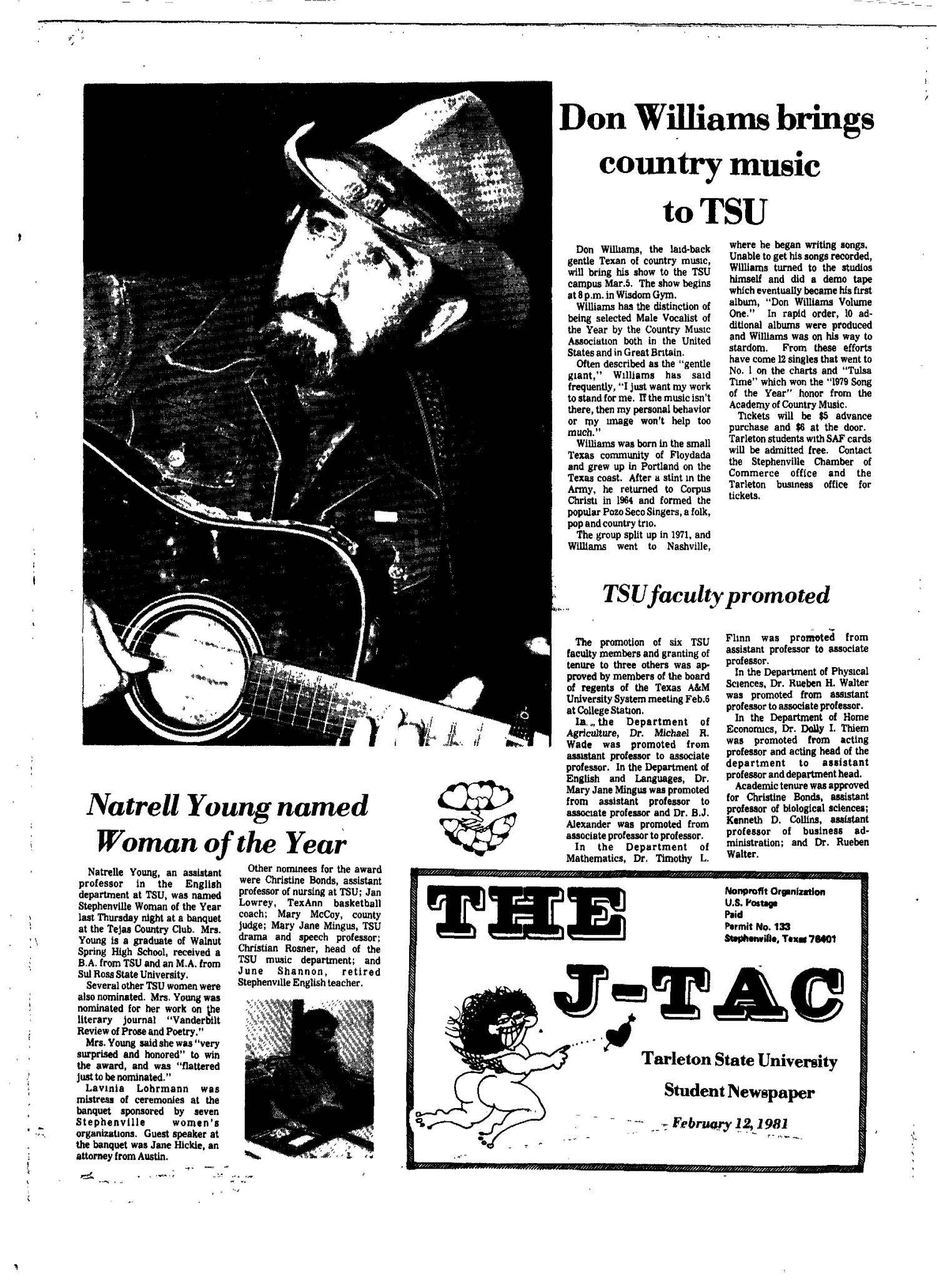 The J-TAC (Stephenville, Tex.), Ed. 1 Thursday, February 12, 1981
                                                
                                                    [Sequence #]: 1 of 12
                                                